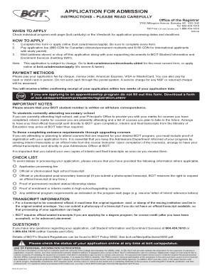 BCIT Application for Admission Form