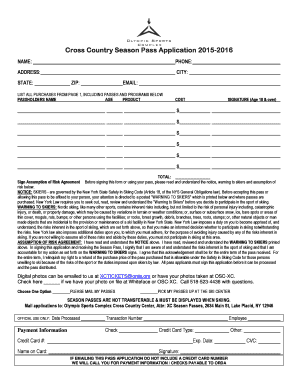 Cross Country Season Pass Application