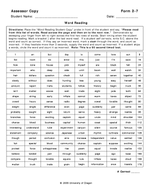 Word Reading Assessment Form