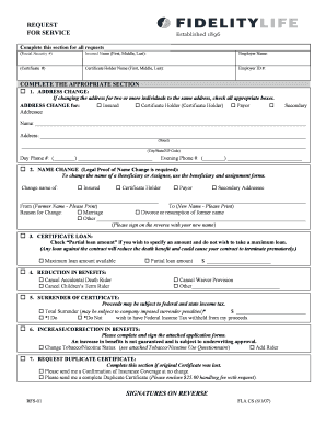 Life Insurance Service Request Form
