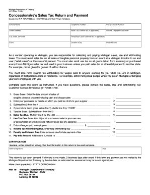Michigan Concessionaire's Sales Tax Return