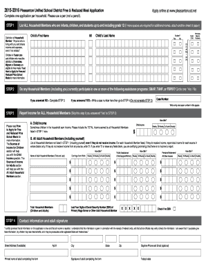 Pleasanton Unified School District Free & Reduced Meal Application