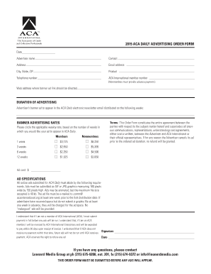 2015 ACA DAILY ADVERTISING ORDER FORM - acainternational