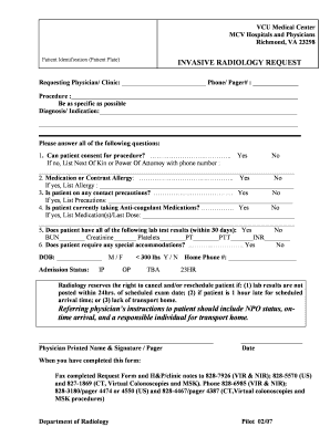 Invasive Radiology Request Form