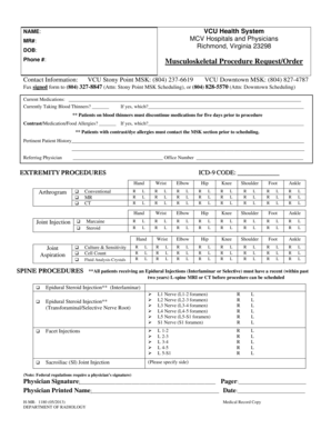 VCU Health System Musculoskeletal Procedure Request
