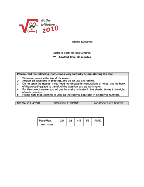 Maths Test for Recruitments