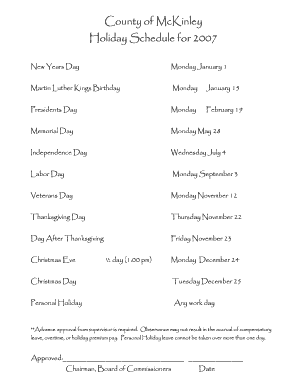McKinley County Holiday Schedule