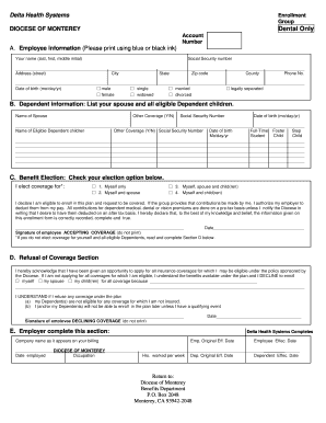 Diocese of Monterey Dental Enrollment Form