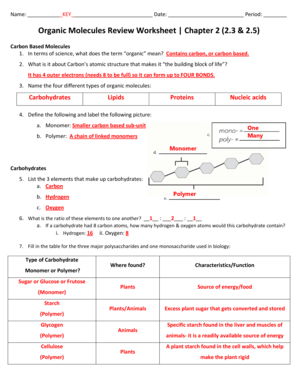 Organic Molecules Worksheet Review 2020-2023 - Fill and Sign Printable  Template Online