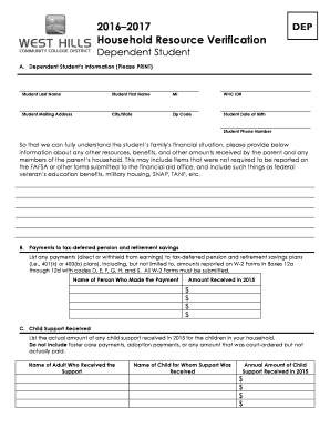 Household Resource Verification Form