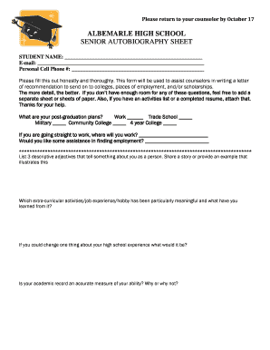 Senior Autobiography Sheet