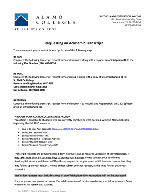 Official Academic Transcript Request Form
