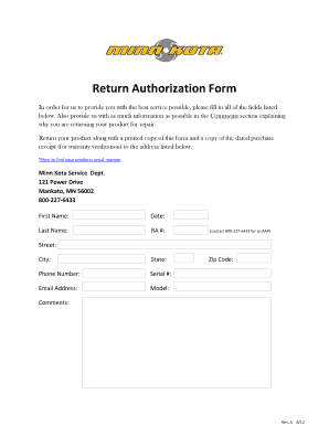 Return Authorization Form