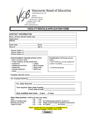 Facility Rentals Application Form