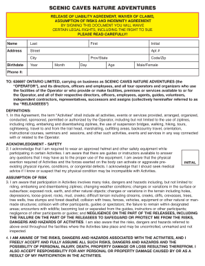 Scenic Caves Nature Adventures Liability Waiver