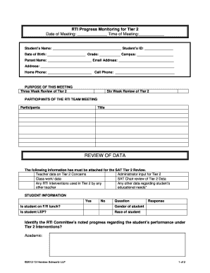 RTI Tier 2 Progress Monitoring Form