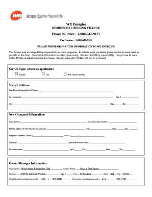 Residential Billing Change Form