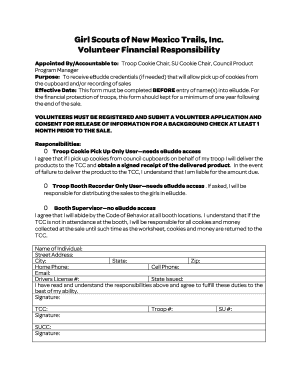 Girl Scouts Volunteer Financial Responsibility Form