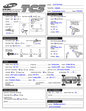 RC Car Setup Sheet
