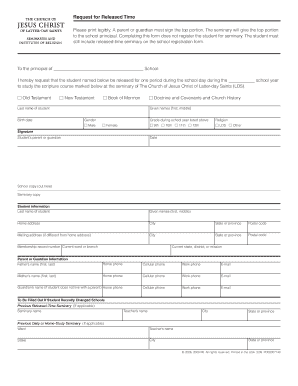 Request for Released Time Seminary Form