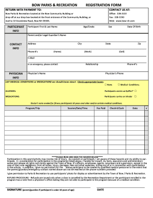 Bow Parks & Recreation Registration Form