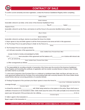American Saddlebred Horse Sale Contract