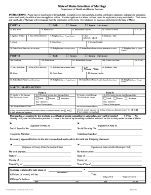 State of Maine Intentions of Marriage