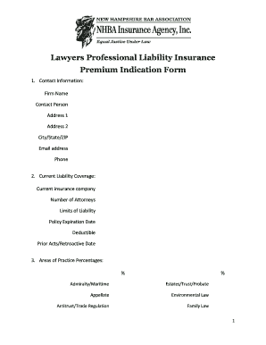 Lawyers Professional Liability Insurance Premium Indication Form