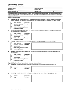 University of Tennessee Performance Review Detail Form
