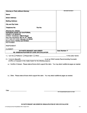 Ex Parte Request and Order Re Disqualification of CCRC or Evaluator