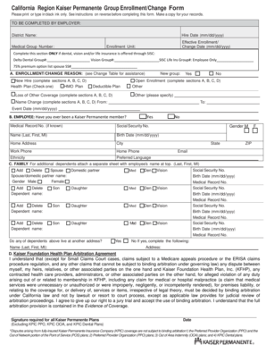 California Region Kaiser Permanente Group Enrollment/Change Form