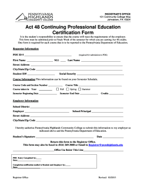 Act 48 Professional Education Certification Form