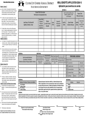 Culver City Unified School District Meal Benefits Application