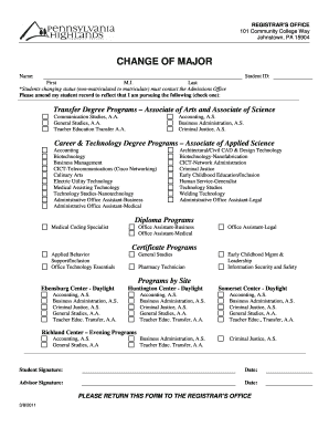 Change of Major Form