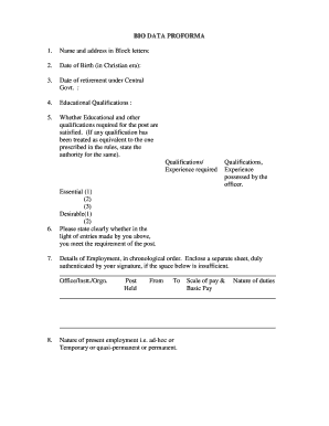 Central Government Bio Data Form