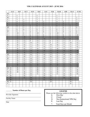 VPK CALENDAR AUGUST 2015 JUNE 2016