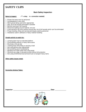 Back Safety Inspection and Training Form