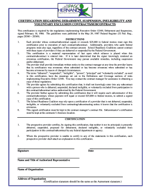 Certification Regarding Debarment and Suspension