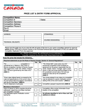 Equine Canada Prize List & Entry Form Approval