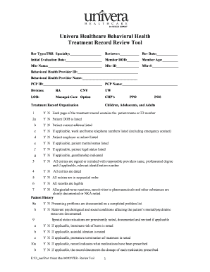 Behavioral Health Treatment Record Review Tool