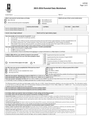 2015-2016 Parental Data Worksheet