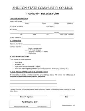 Transcript Release Form
