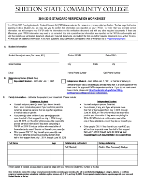 2014-2015 FAFSA Verification Worksheet