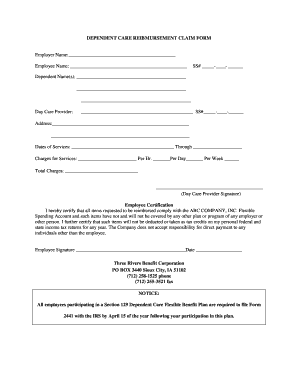 Dependent Care Reimbursement Claim Form