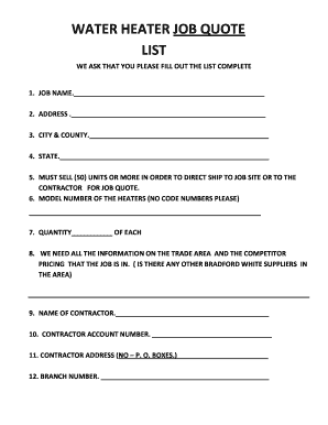 Water Heater Job Quote Form
