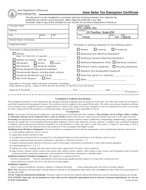 Iowa Sales Tax Exemption Certificate