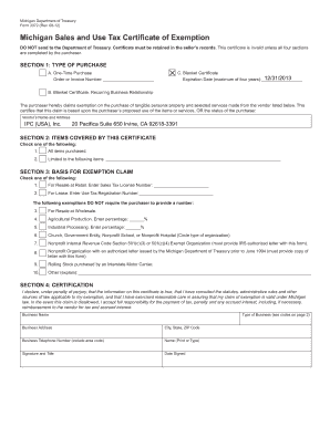 Michigan Sales and Use Tax Certificate of Exemption