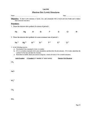 Lab 10 Electron Dot Lewis Structures