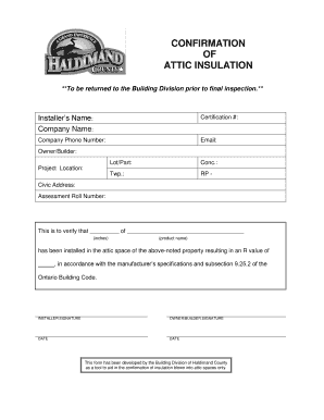 Attic Insulation Confirmation Form