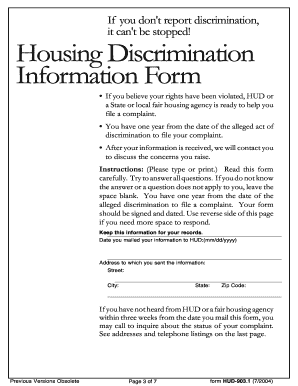 Housing Discrimination Information Form
